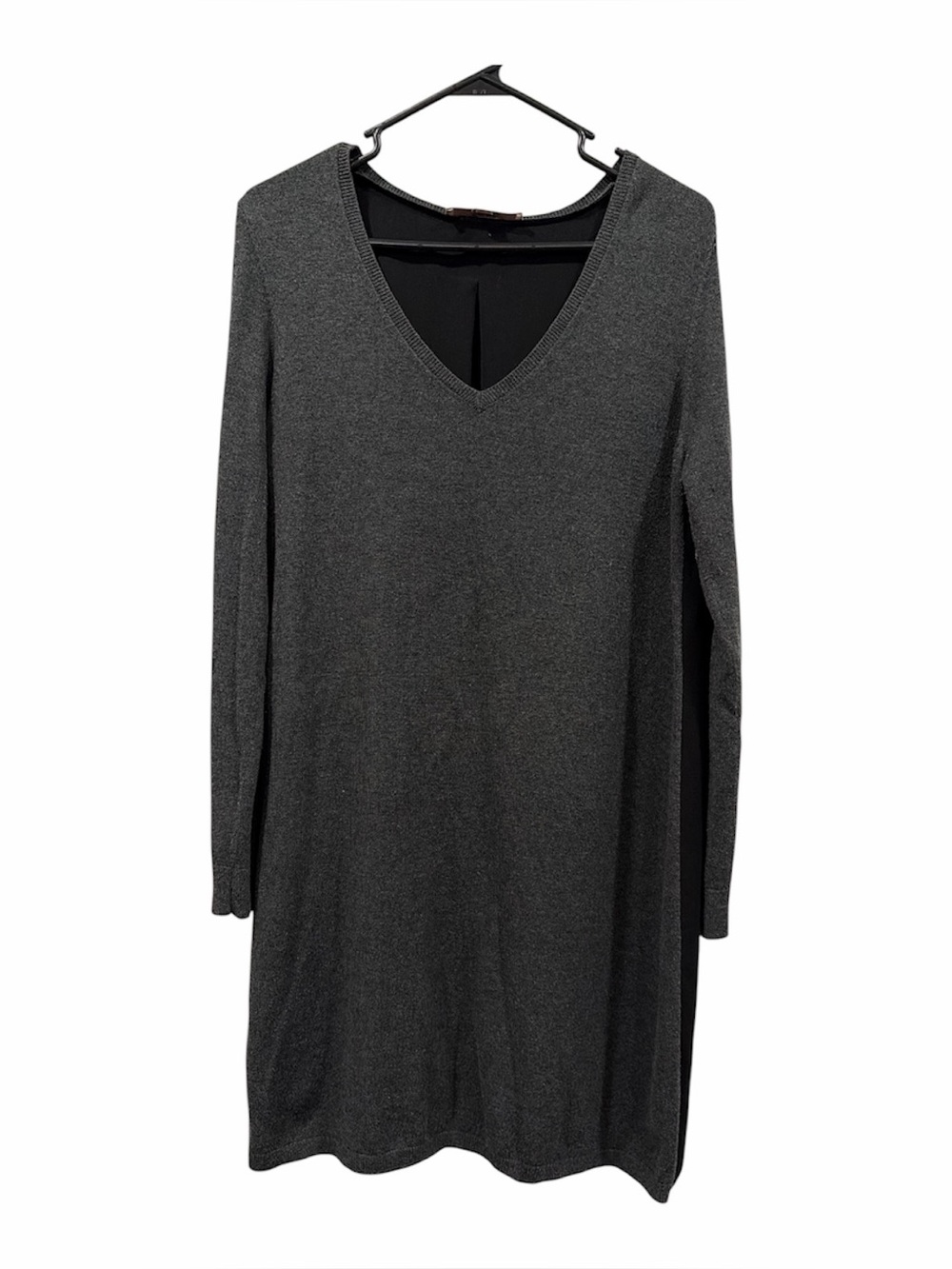 LOFT Charcoal V-Neck Long Sleeve Knit Dress
